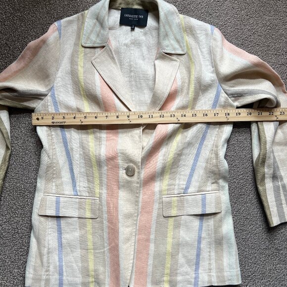 Lafayette 148 Raffia Pastel Stripe Linen Blazer Quiet Luxury Jacket | Sz 4 - Picture 8 of 11